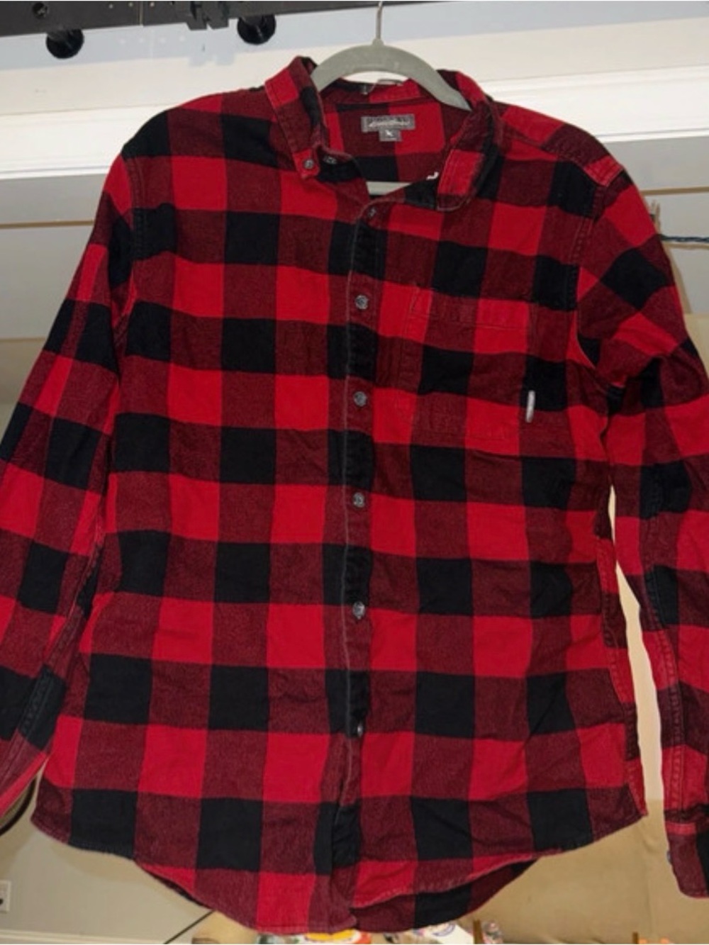 Eddie Bauer Red and Black Buffalo Flannel Button-Down Shirt